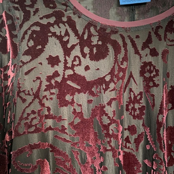SIMPLY VERA WANG Burgundy Velvet Burnout Mesh Hem Top Whimsigoth Fairy Grunge XL - Picture 6 of 12